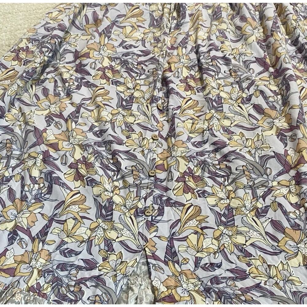 Becool Maxi Dress Womens L Purple Cream Floral Spaghetti Strap Tiered Hem Boho - Picture 12 of 16